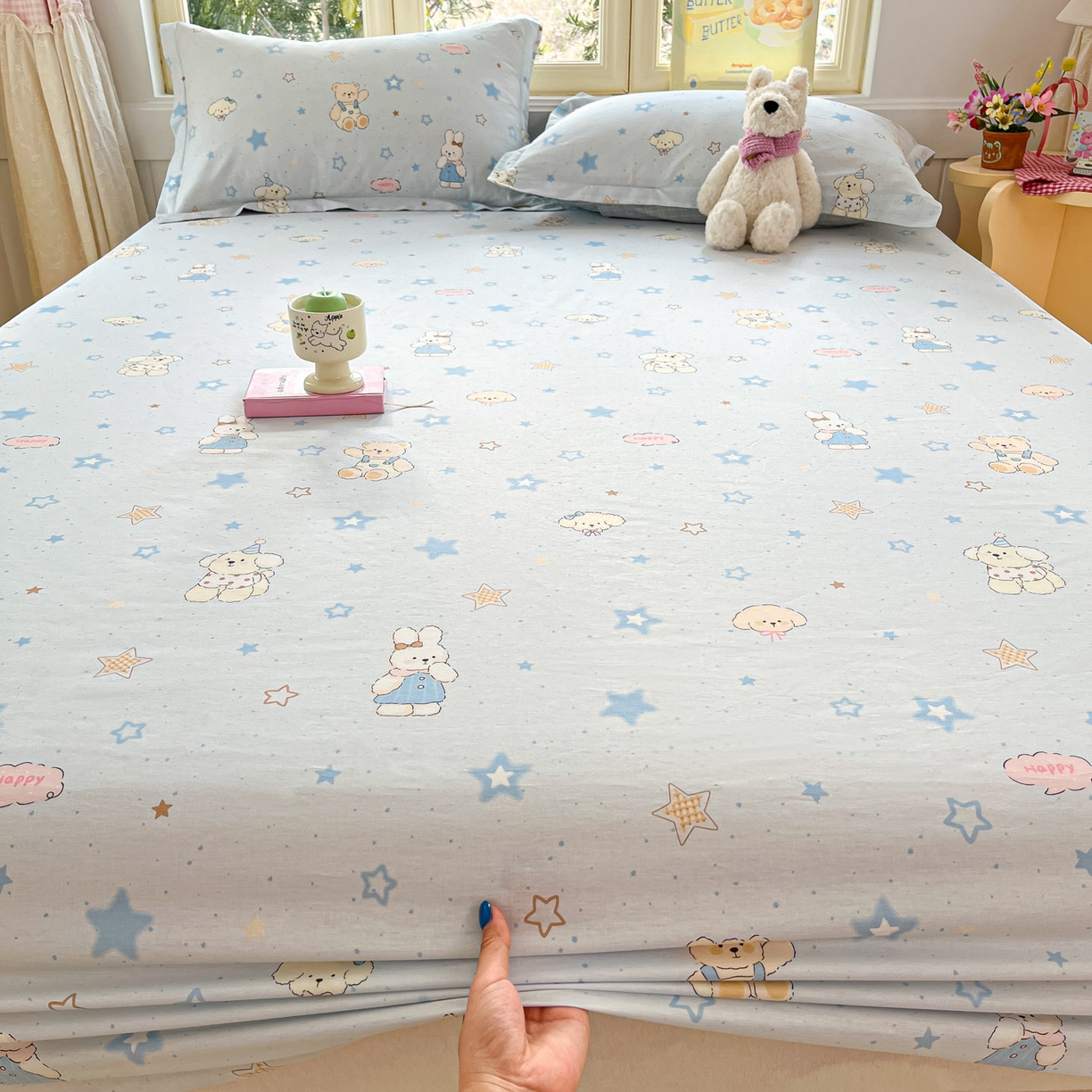 91家纺网 家纺一手货源 找家纺 莱通家纺 2026春夏新款全棉12868印花四件套单品系列-单床笠 星星童话园