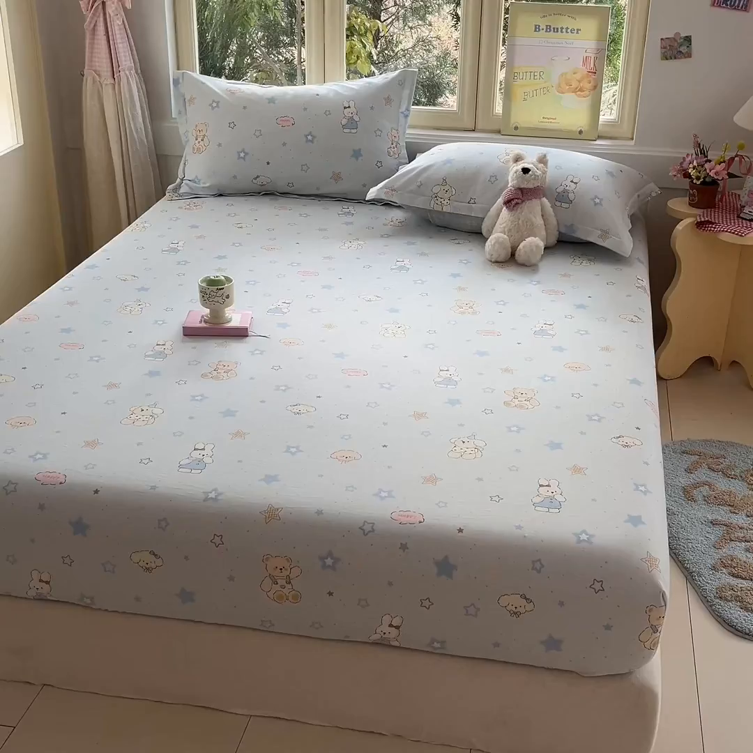 91家纺网 家纺一手货源 找家纺 莱通家纺 2026春夏新款全棉12868印花四件套单品系列-单床笠 星星童话园