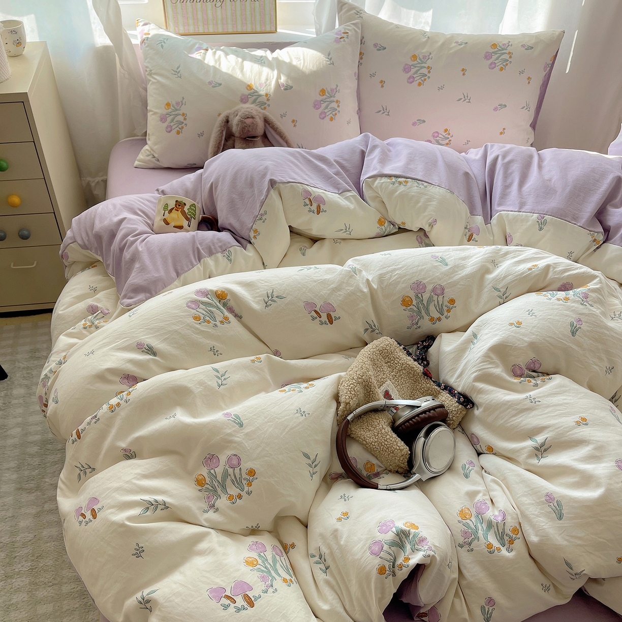 91家纺网 家纺一手货源 找家纺 沐芷 2026 A类105g水洗棉四件套超柔手感床上宿舍三件套床单被套 小花园