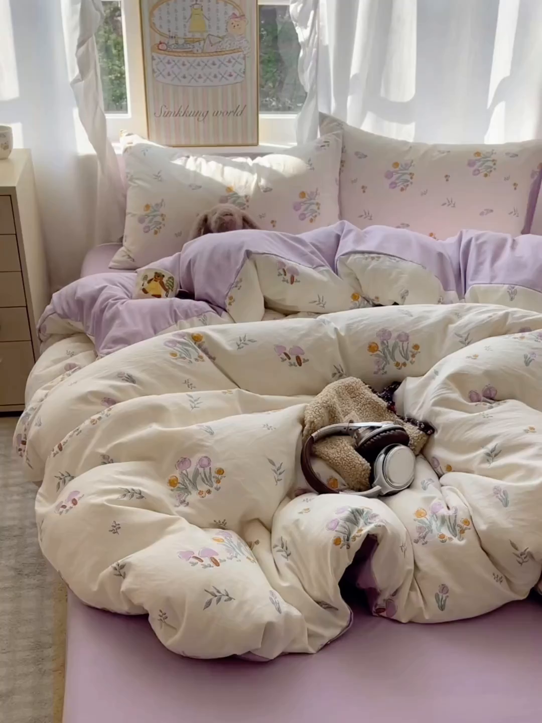 91家纺网 家纺一手货源 找家纺 沐芷 2026 A类105g水洗棉四件套超柔手感床上宿舍三件套床单被套 小花园