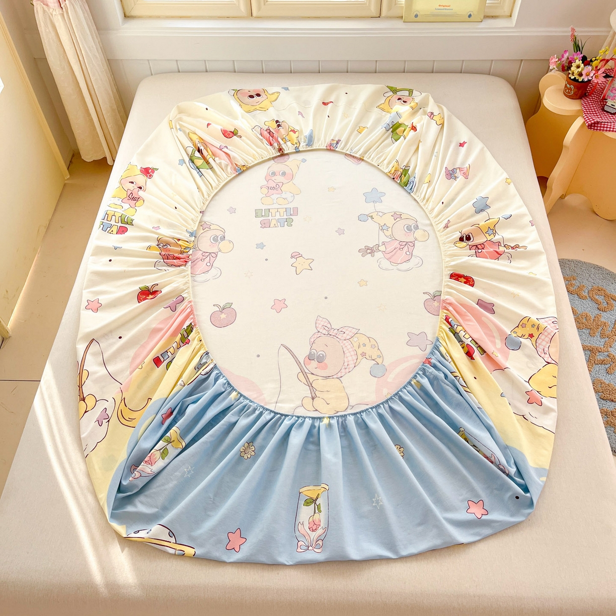 91家纺网 家纺一手货源 找家纺 莱通家纺 2026春夏新款全棉12868印花四件套单品系列-单床笠 星星仔的梦