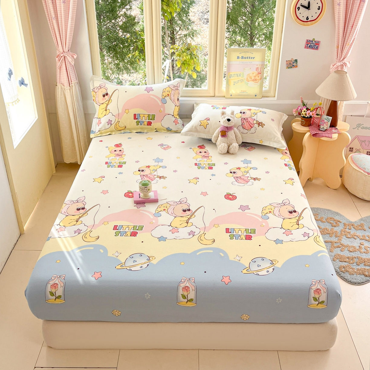 91家纺网 家纺一手货源 找家纺 莱通家纺 2026春夏新款全棉12868印花四件套单品系列-单床笠 星星仔的梦