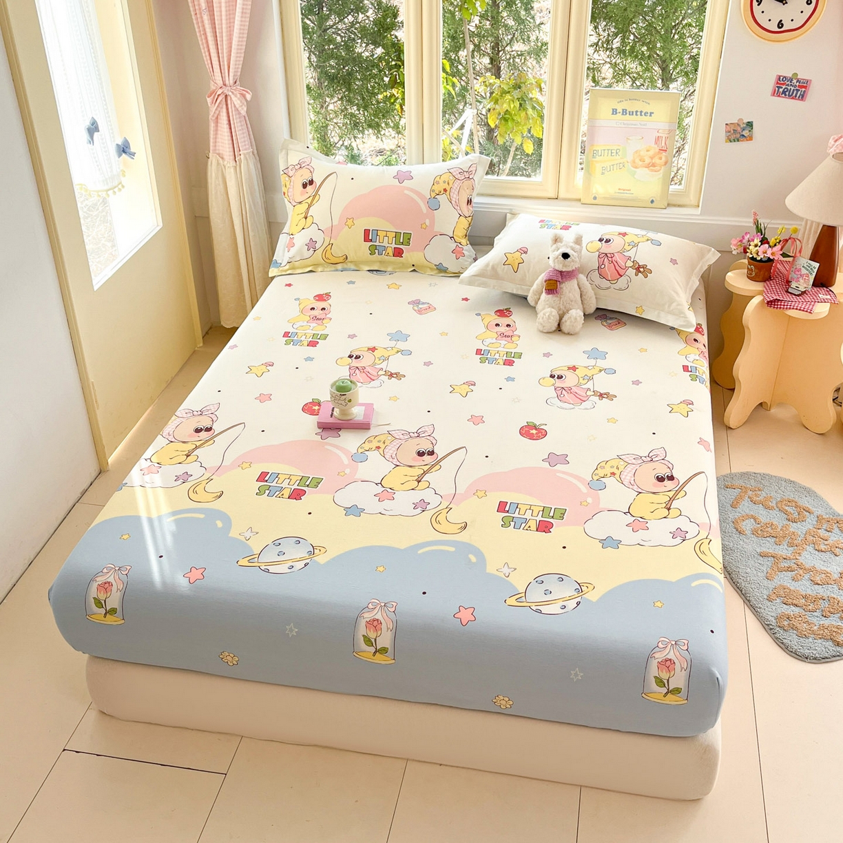 91家纺网 家纺一手货源 找家纺 莱通家纺 2026春夏新款全棉12868印花四件套单品系列-单床笠 星星仔的梦