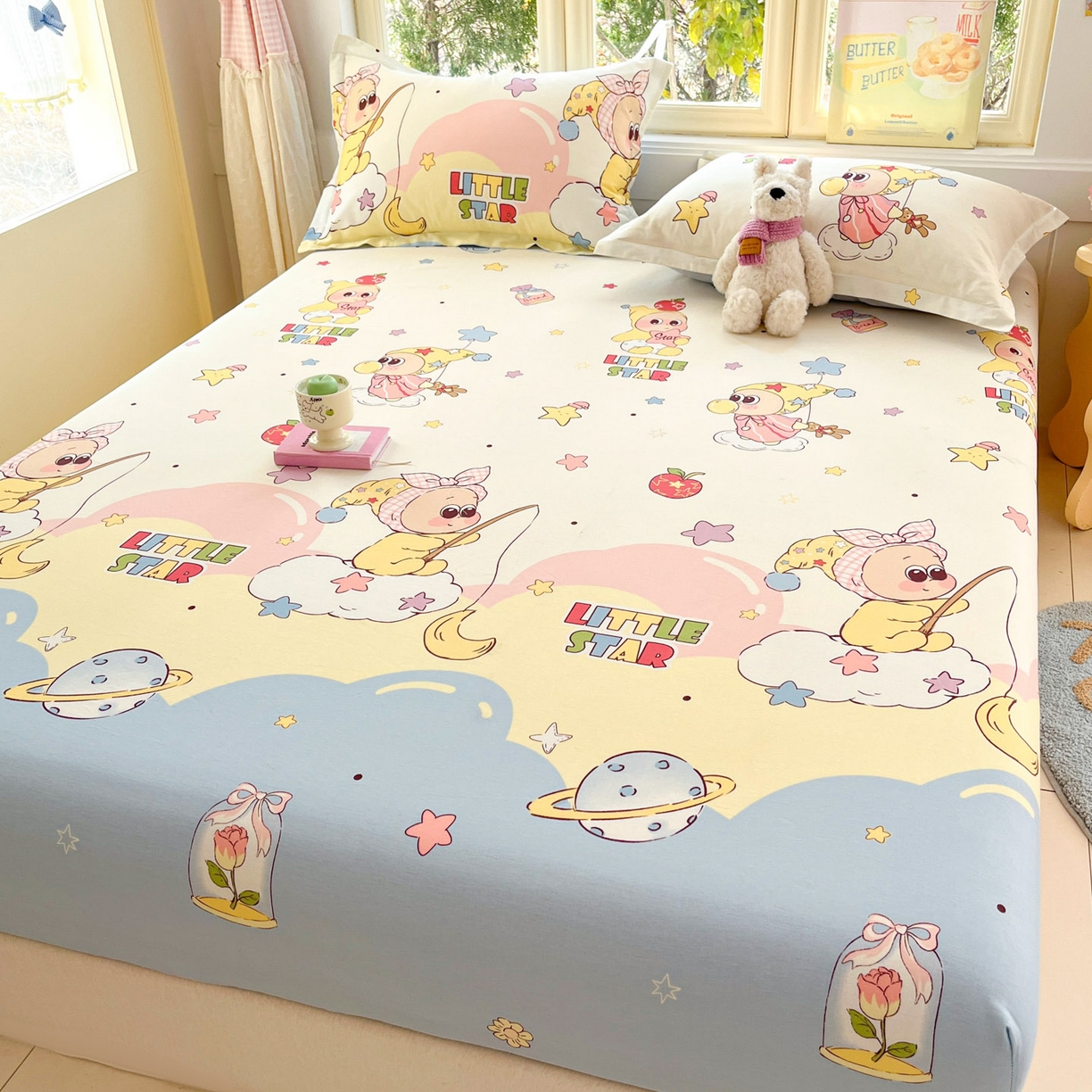 91家纺网 家纺一手货源 找家纺 莱通家纺 2026春夏新款全棉12868印花四件套单品系列-单床笠 星星仔的梦