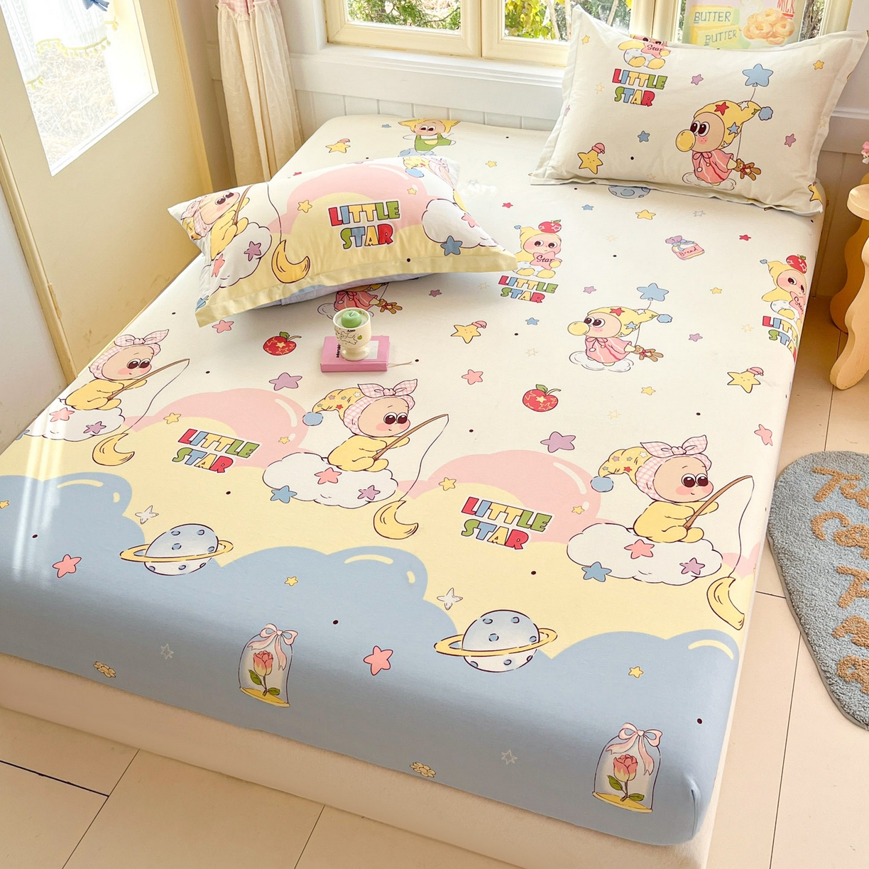 91家纺网 家纺一手货源 找家纺 莱通家纺 2026春夏新款全棉12868印花四件套单品系列-单床笠 星星仔的梦