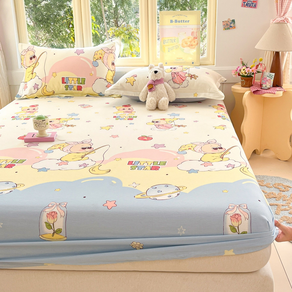 91家纺网 家纺一手货源 找家纺 莱通家纺 2026春夏新款全棉12868印花四件套单品系列-单床笠 星星仔的梦