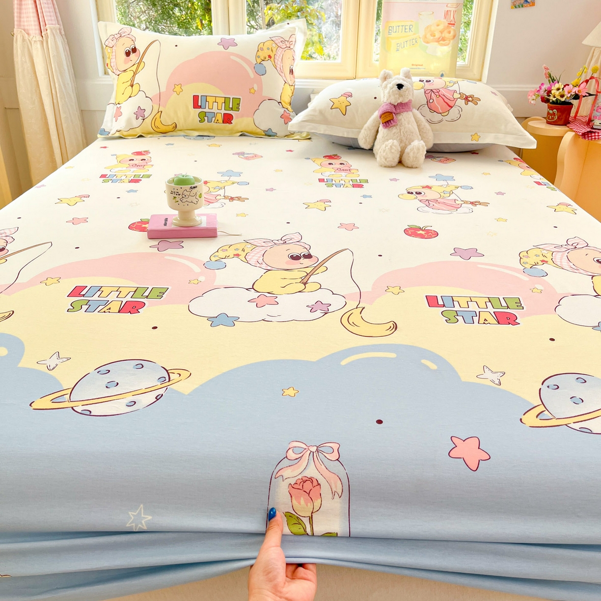 91家纺网 家纺一手货源 找家纺 莱通家纺 2026春夏新款全棉12868印花四件套单品系列-单床笠 星星仔的梦