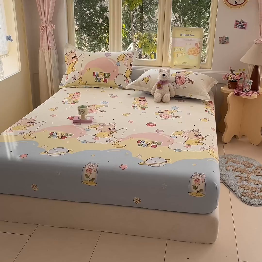 91家纺网 家纺一手货源 找家纺 莱通家纺 2026春夏新款全棉12868印花四件套单品系列-单床笠 星星仔的梦