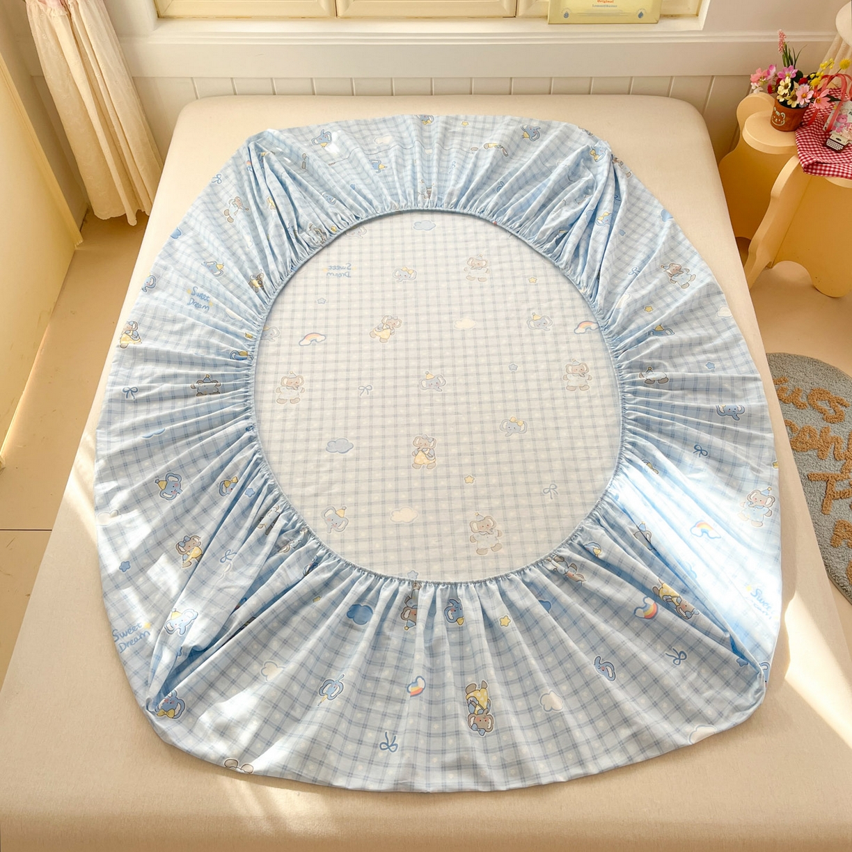 91家纺网 家纺一手货源 找家纺 莱通家纺 2026春夏新款全棉12868印花四件套单品系列-单床笠 云朵象宝