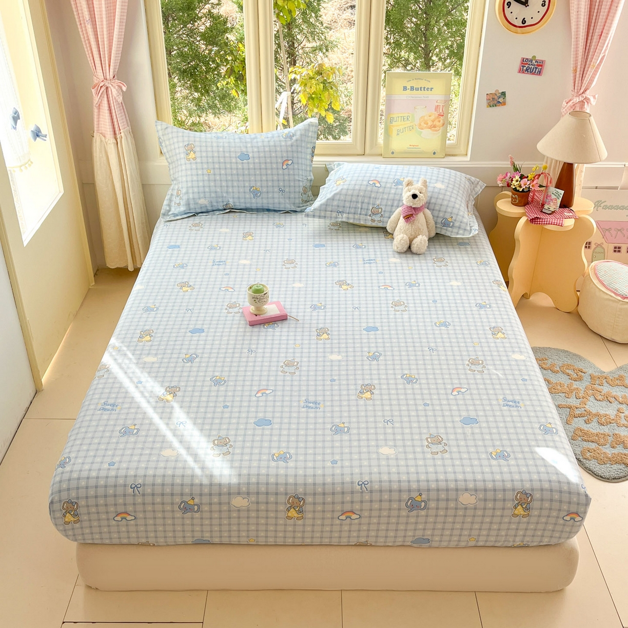 91家纺网 家纺一手货源 找家纺 莱通家纺 2026春夏新款全棉12868印花四件套单品系列-单床笠 云朵象宝