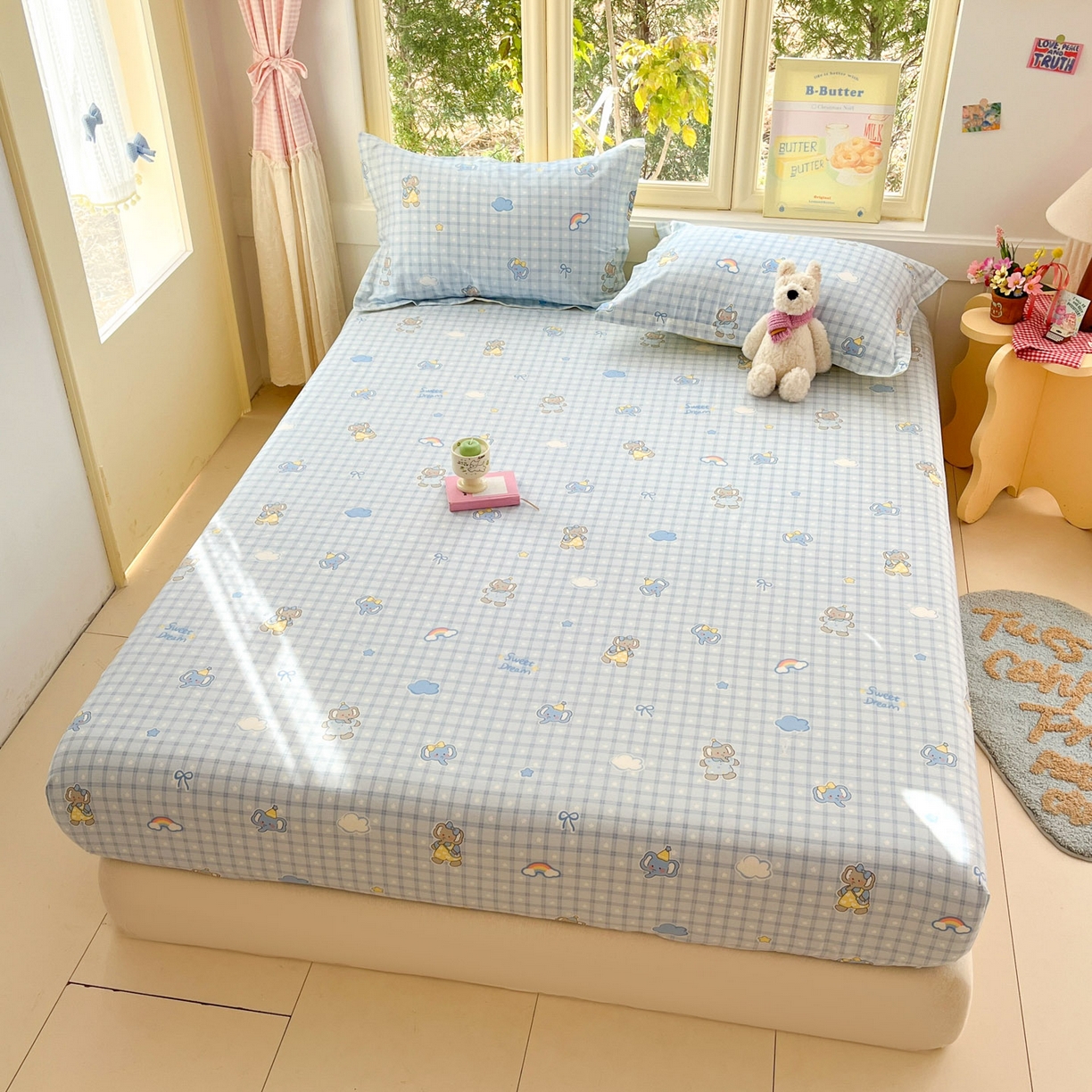 91家纺网 家纺一手货源 找家纺 莱通家纺 2026春夏新款全棉12868印花四件套单品系列-单床笠 云朵象宝