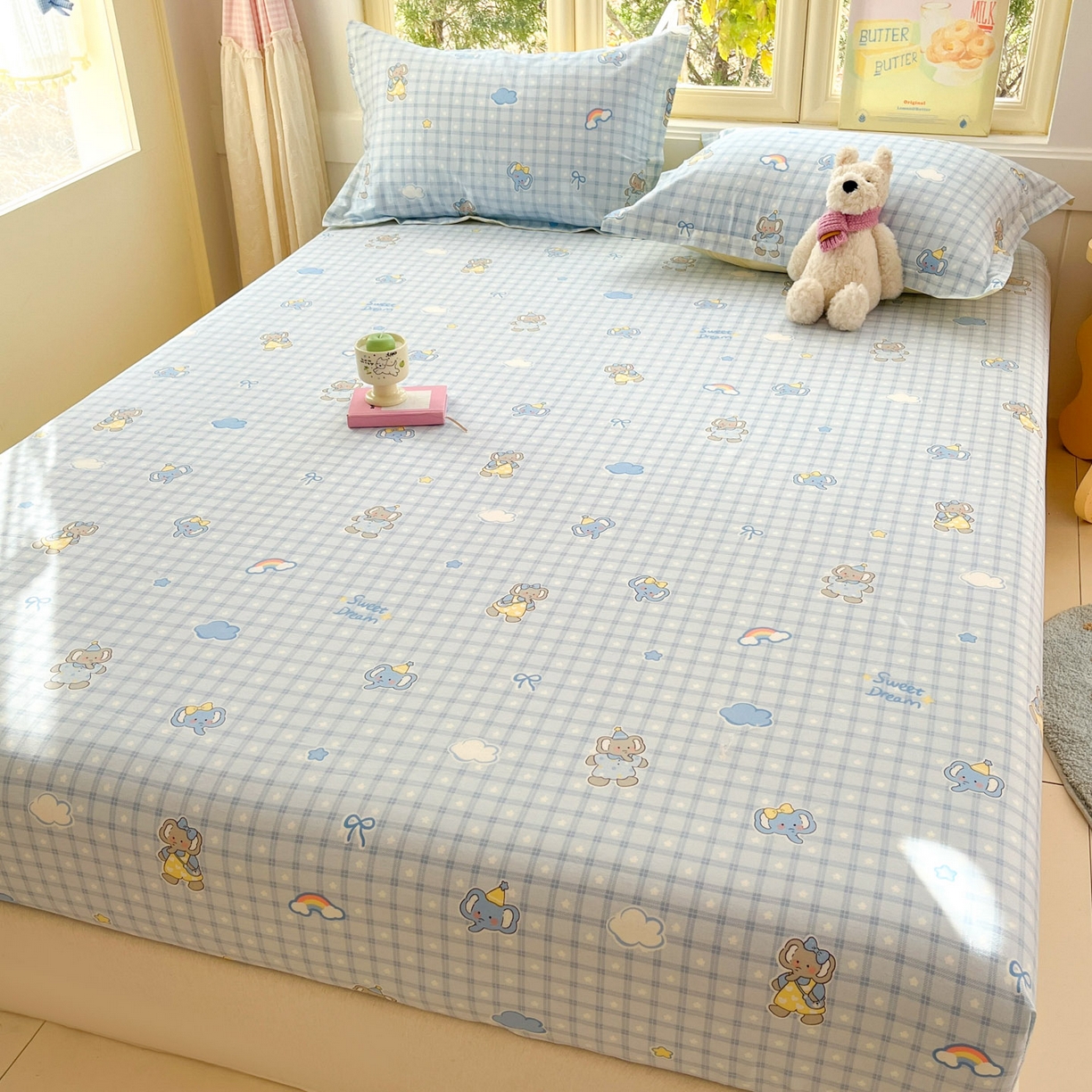 91家纺网 家纺一手货源 找家纺 莱通家纺 2026春夏新款全棉12868印花四件套单品系列-单床笠 云朵象宝