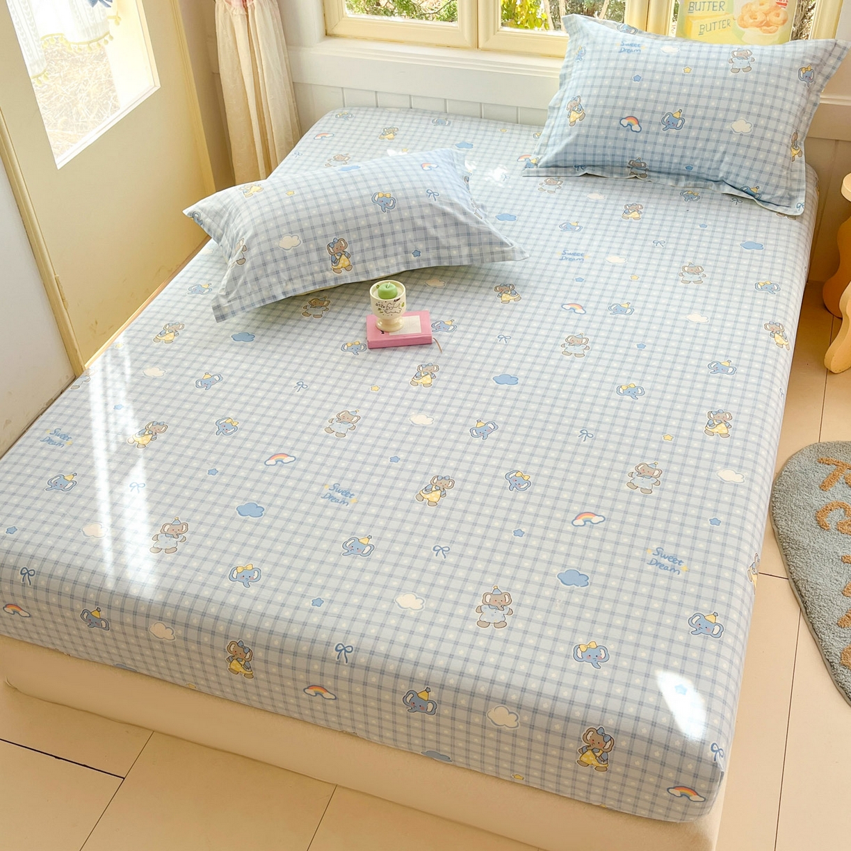 91家纺网 家纺一手货源 找家纺 莱通家纺 2026春夏新款全棉12868印花四件套单品系列-单床笠 云朵象宝