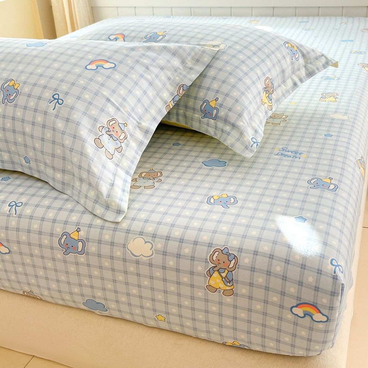 91家纺网 家纺一手货源 找家纺 莱通家纺 2026春夏新款全棉12868印花四件套单品系列-单床笠 云朵象宝