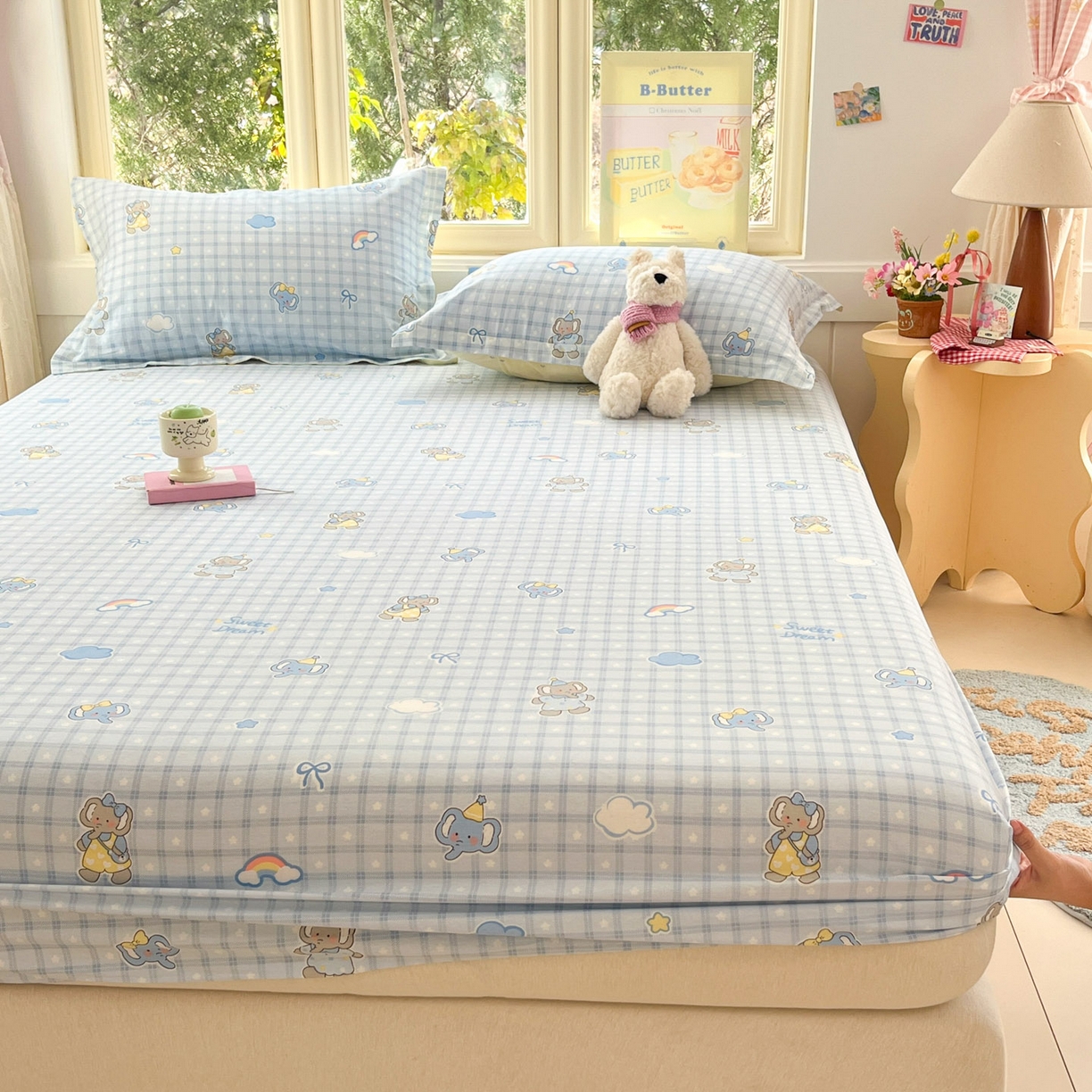 91家纺网 家纺一手货源 找家纺 莱通家纺 2026春夏新款全棉12868印花四件套单品系列-单床笠 云朵象宝