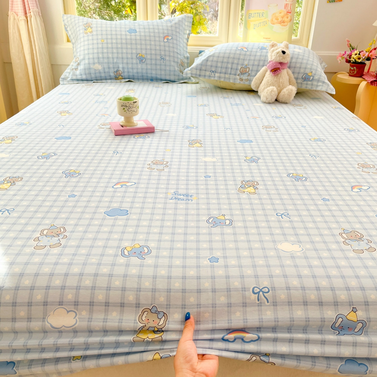 91家纺网 家纺一手货源 找家纺 莱通家纺 2026春夏新款全棉12868印花四件套单品系列-单床笠 云朵象宝