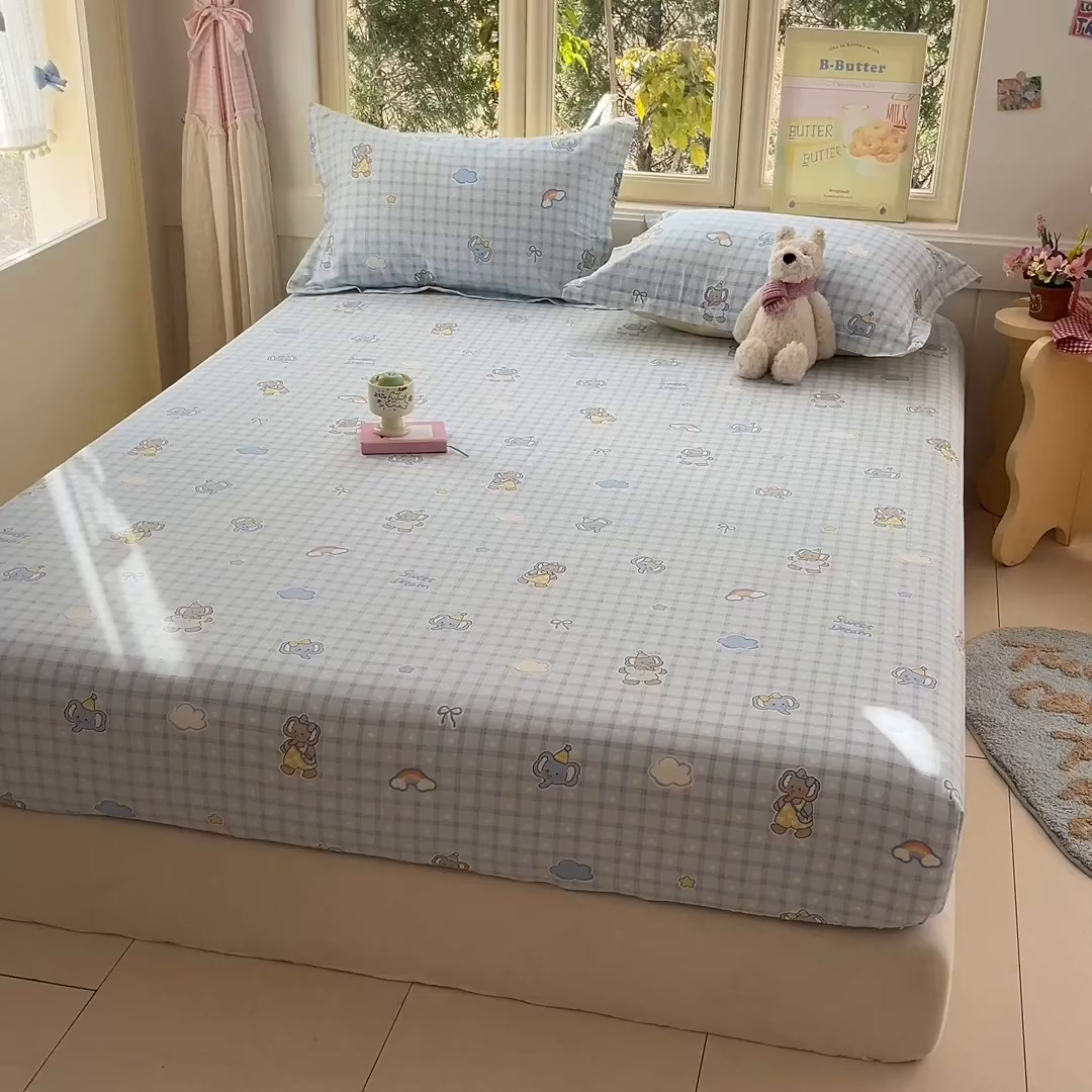 91家纺网 家纺一手货源 找家纺 莱通家纺 2026春夏新款全棉12868印花四件套单品系列-单床笠 云朵象宝