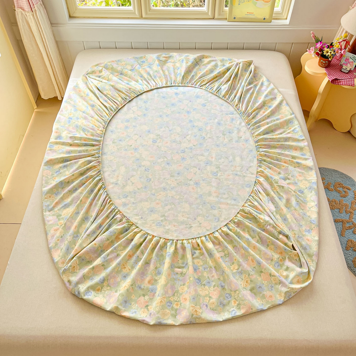 91家纺网 家纺一手货源 找家纺 莱通家纺 2026春夏新款全棉12868印花四件套单品系列-单床笠 栀子花语