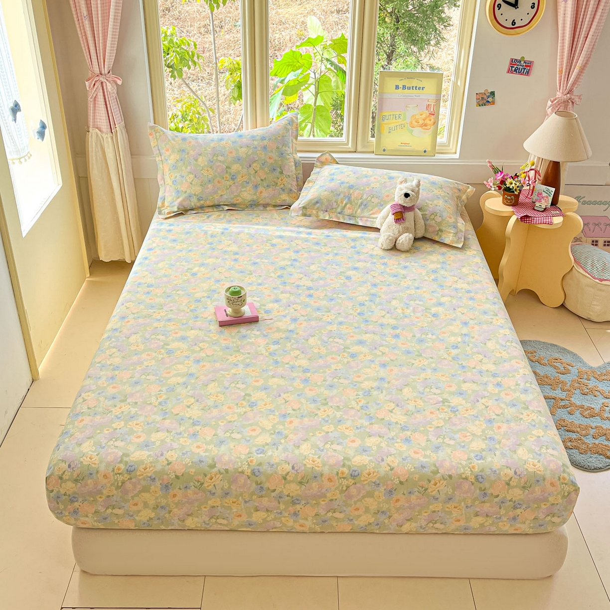 91家纺网 家纺一手货源 找家纺 莱通家纺 2026春夏新款全棉12868印花四件套单品系列-单床笠 栀子花语