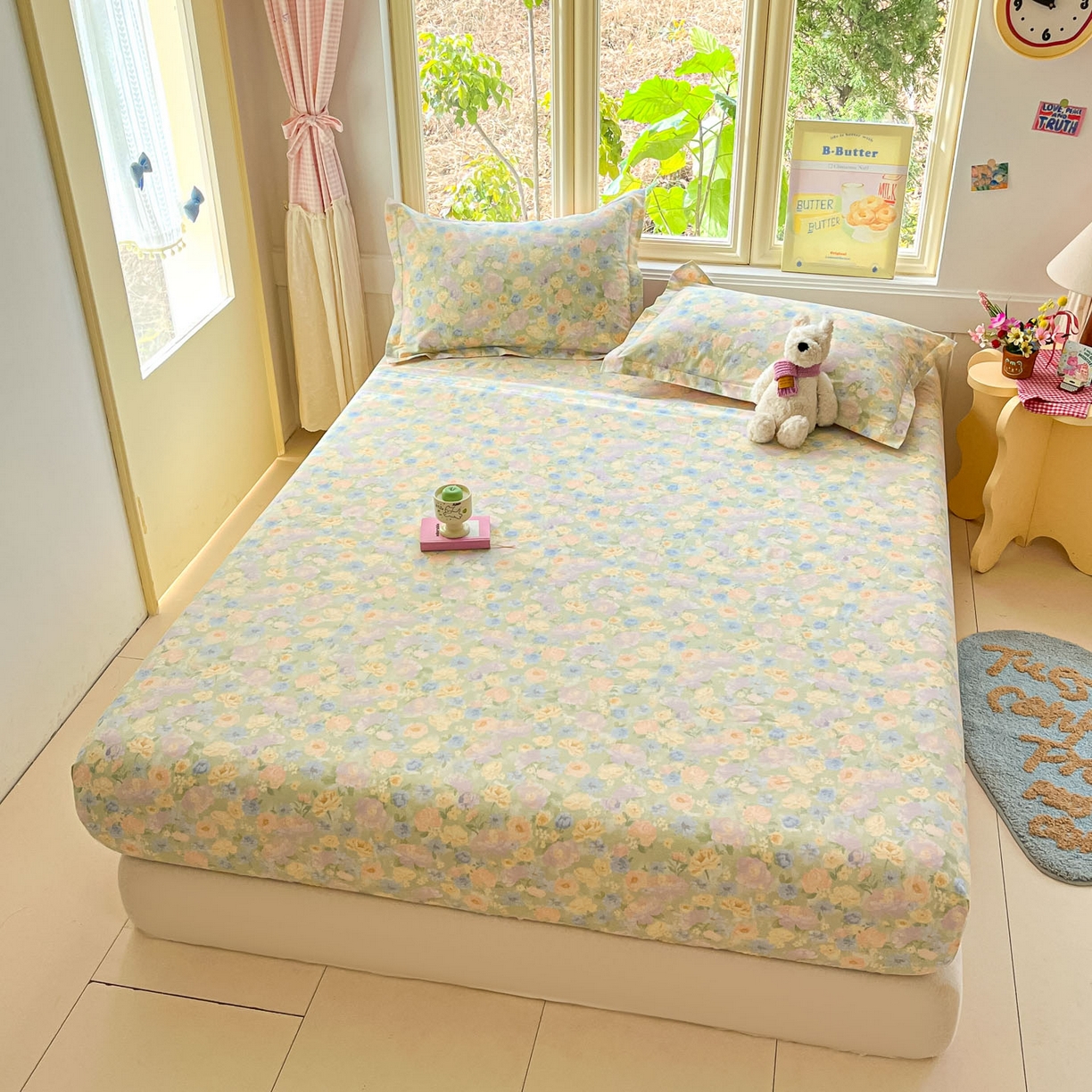 91家纺网 家纺一手货源 找家纺 莱通家纺 2026春夏新款全棉12868印花四件套单品系列-单床笠 栀子花语