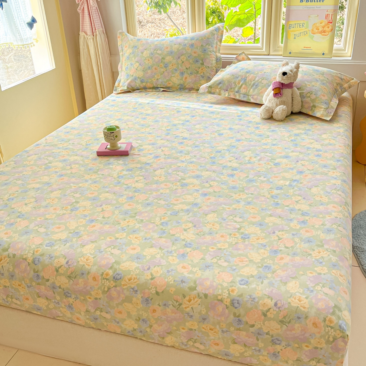 91家纺网 家纺一手货源 找家纺 莱通家纺 2026春夏新款全棉12868印花四件套单品系列-单床笠 栀子花语