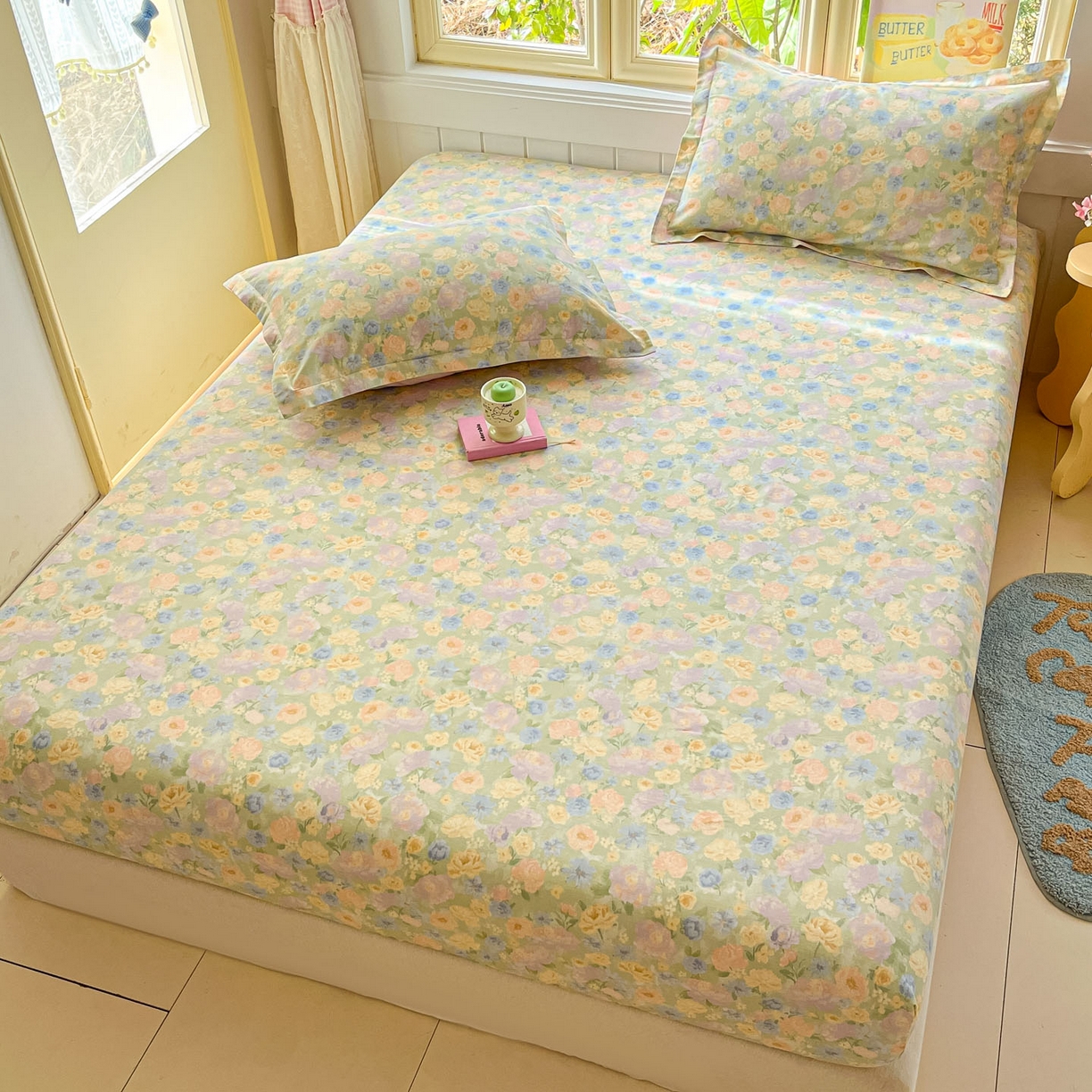 91家纺网 家纺一手货源 找家纺 莱通家纺 2026春夏新款全棉12868印花四件套单品系列-单床笠 栀子花语