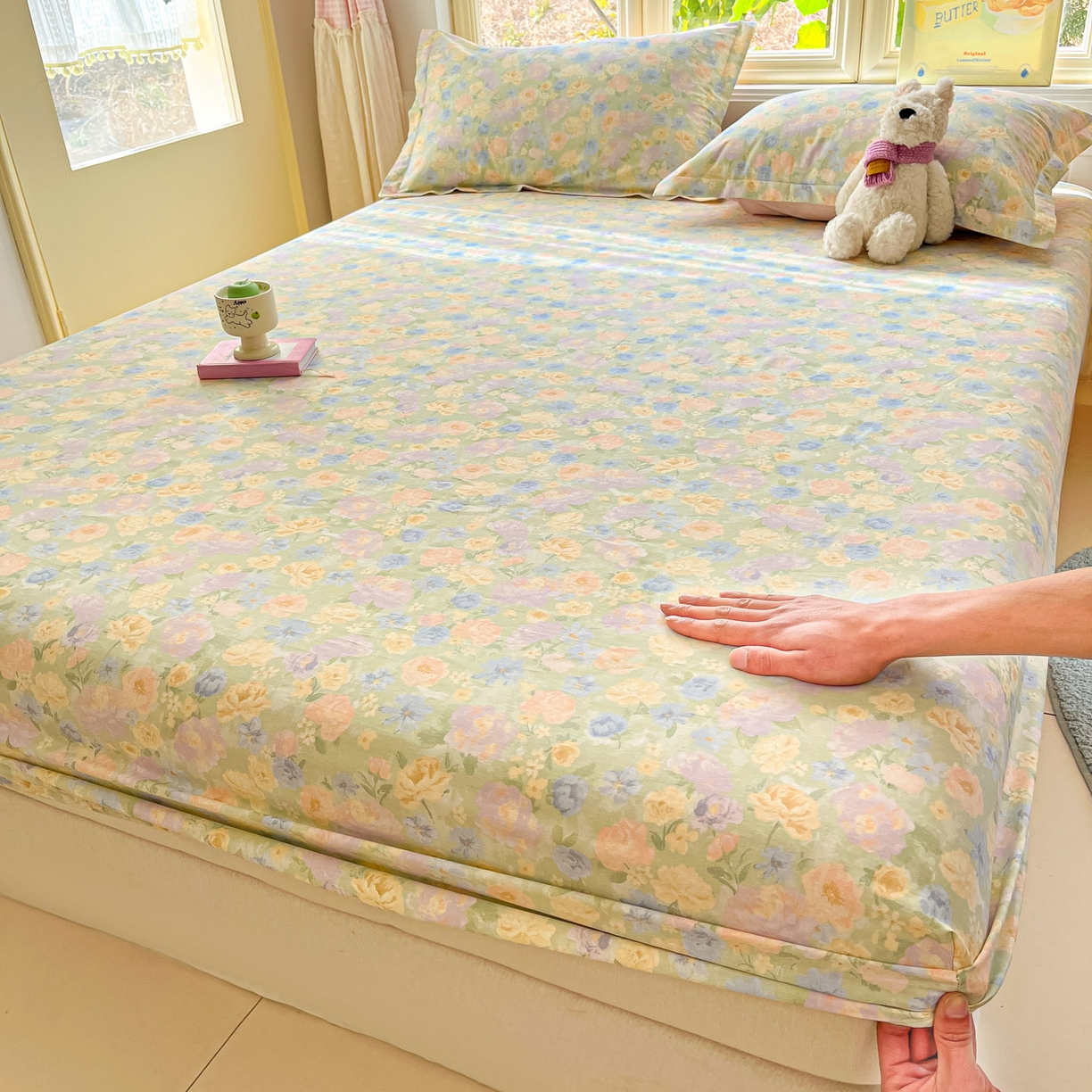 91家纺网 家纺一手货源 找家纺 莱通家纺 2026春夏新款全棉12868印花四件套单品系列-单床笠 栀子花语