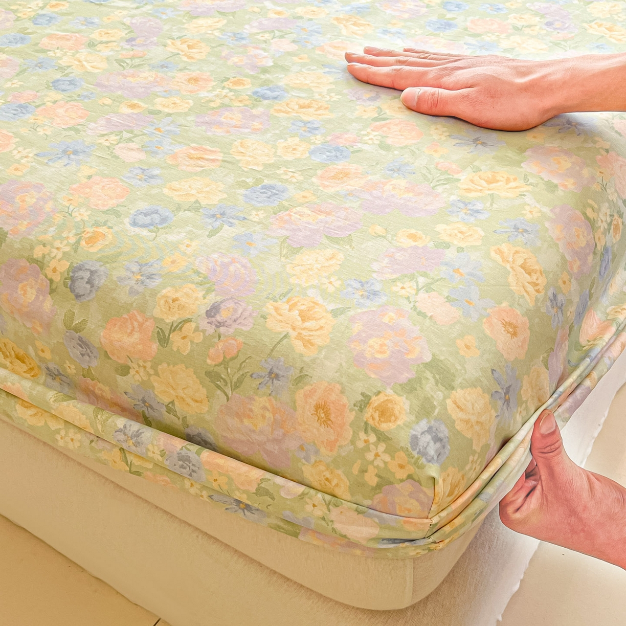 91家纺网 家纺一手货源 找家纺 莱通家纺 2026春夏新款全棉12868印花四件套单品系列-单床笠 栀子花语