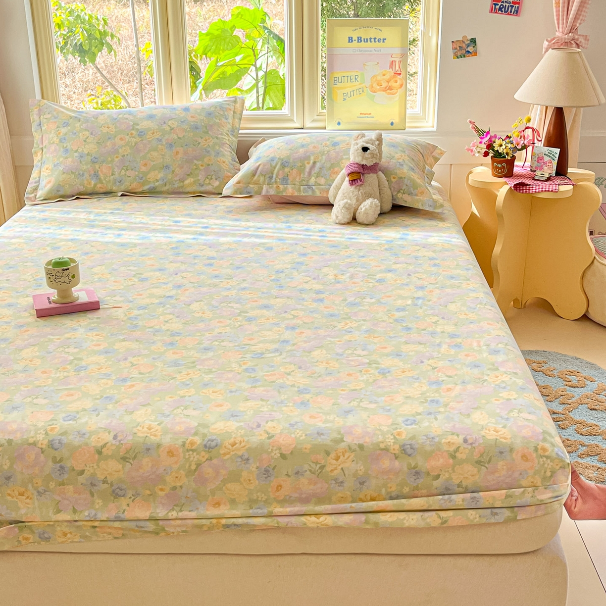 91家纺网 家纺一手货源 找家纺 莱通家纺 2026春夏新款全棉12868印花四件套单品系列-单床笠 栀子花语