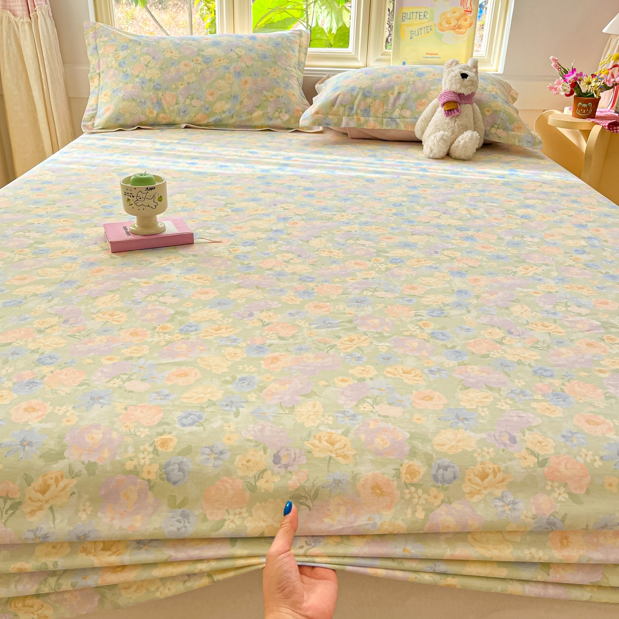 91家纺网 家纺一手货源 找家纺 莱通家纺 2026春夏新款全棉12868印花四件套单品系列-单床笠 栀子花语