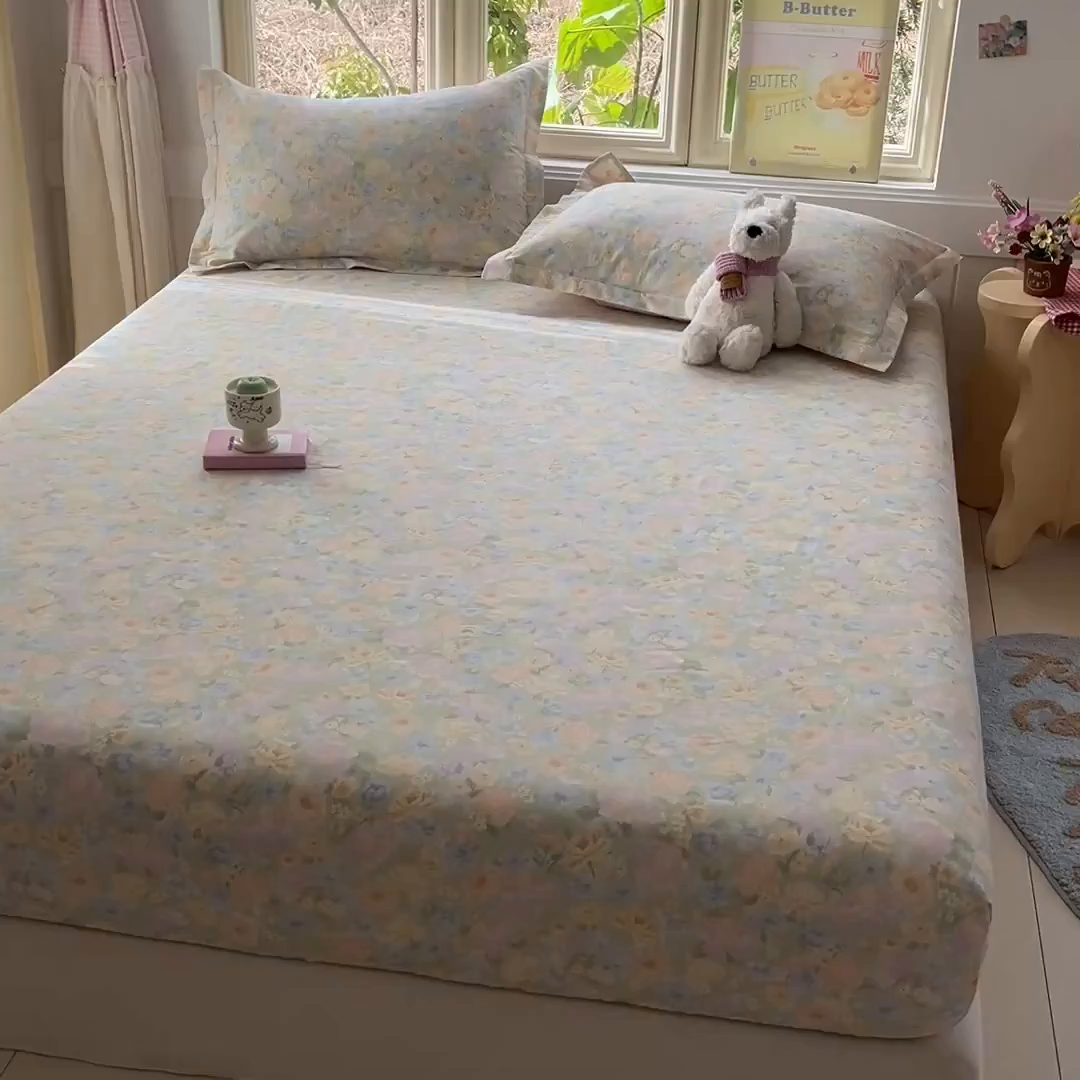 91家纺网 家纺一手货源 找家纺 莱通家纺 2026春夏新款全棉12868印花四件套单品系列-单床笠 栀子花语