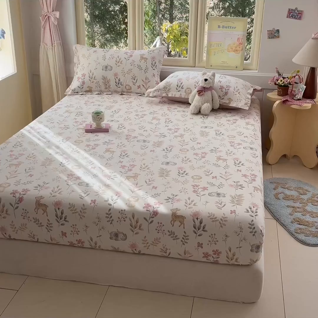 91家纺网 家纺一手货源 找家纺 莱通家纺 2026春夏新款全棉12868印花四件套单品系列-单床笠 自然手记