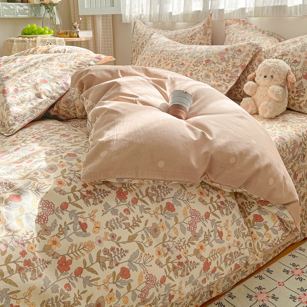 91家纺网 家纺一手货源 找家纺 花梦欣 2026新款全棉纯棉印花花卉款四件套 京都花园