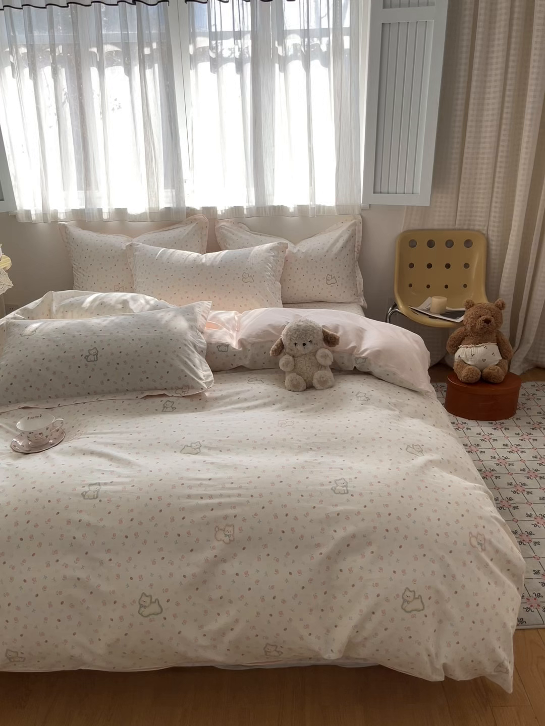 91家纺网 家纺一手货源 找家纺 花梦欣 2026新款全棉纯棉印花花卉款四件套 玫瑰小狗