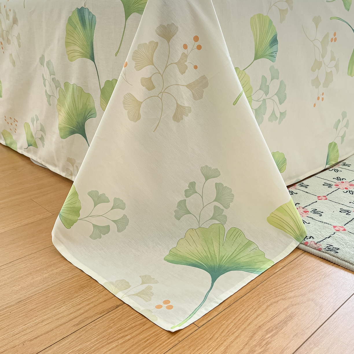 91家纺网 家纺一手货源 找家纺 花梦欣 2026新款全棉纯棉印花花卉款四件套 青绿银杏