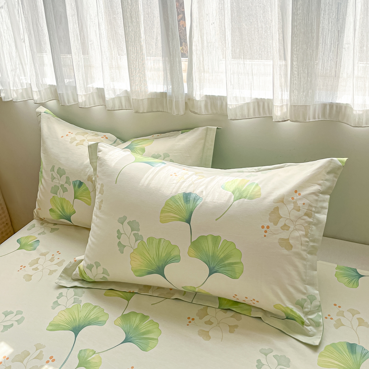 91家纺网 家纺一手货源 找家纺 花梦欣 2026新款全棉纯棉印花花卉款四件套 青绿银杏