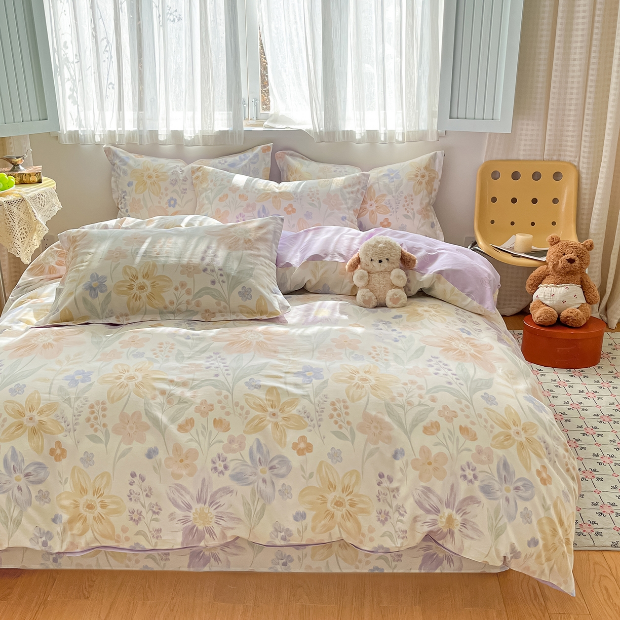 91家纺网 家纺一手货源 找家纺 花梦欣 2026新款全棉纯棉印花花卉款四件套 柔色花笺