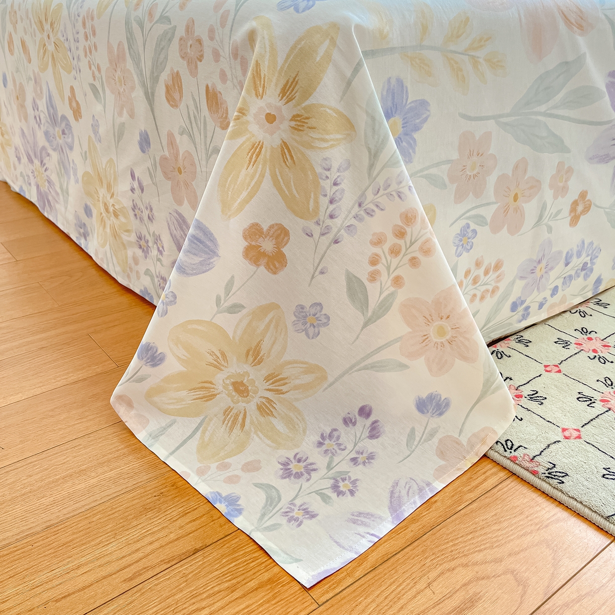 91家纺网 家纺一手货源 找家纺 花梦欣 2026新款全棉纯棉印花花卉款四件套 柔色花笺