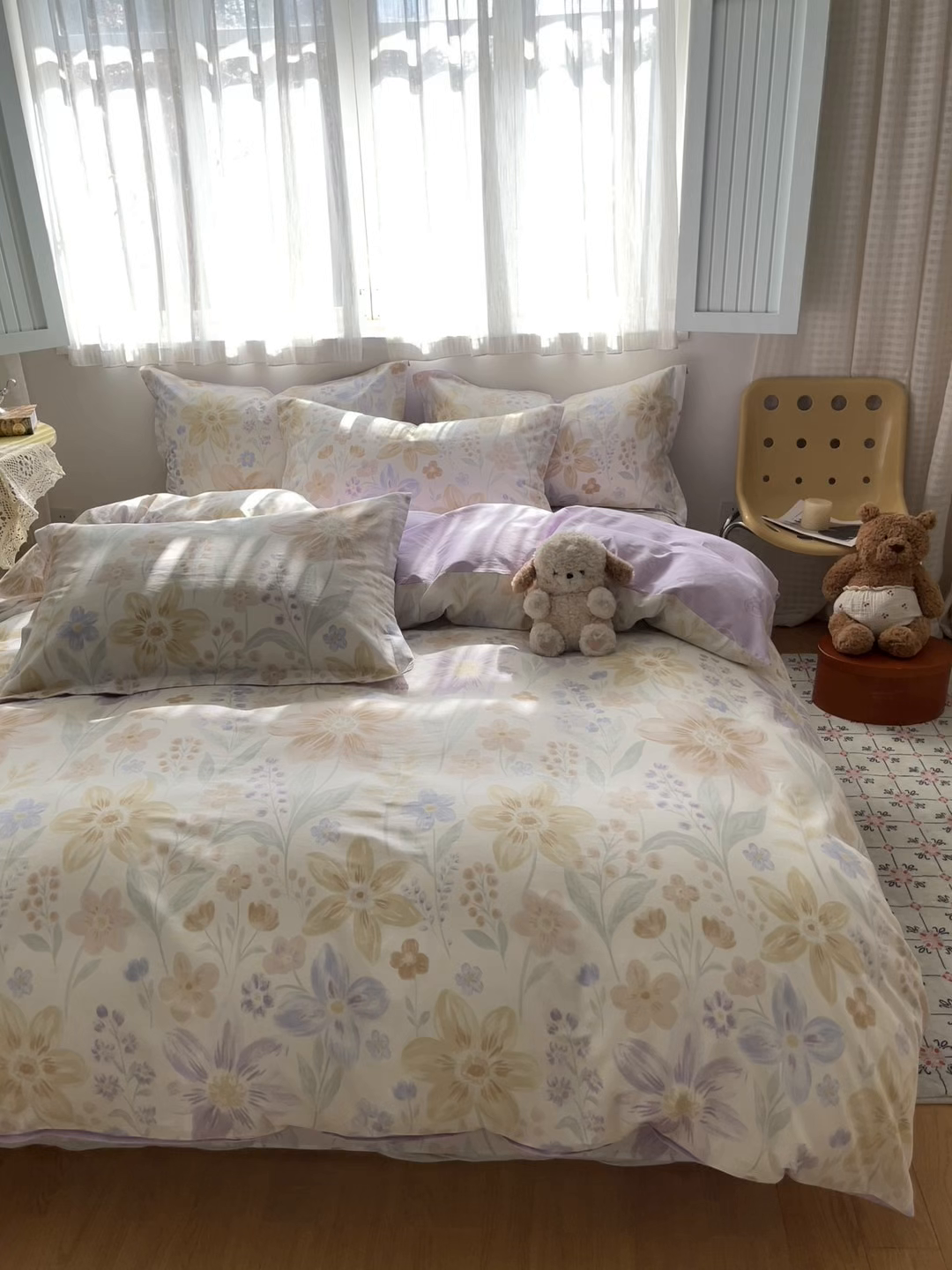 91家纺网 家纺一手货源 找家纺 花梦欣 2026新款全棉纯棉印花花卉款四件套 柔色花笺