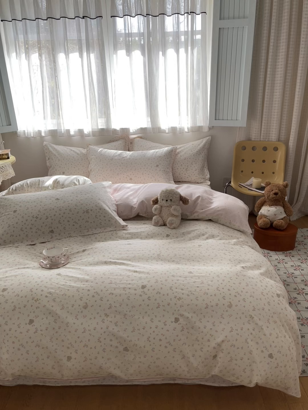 91家纺网 家纺一手货源 找家纺 花梦欣 2026新款全棉纯棉印花花卉款四件套 微花耳耳粉