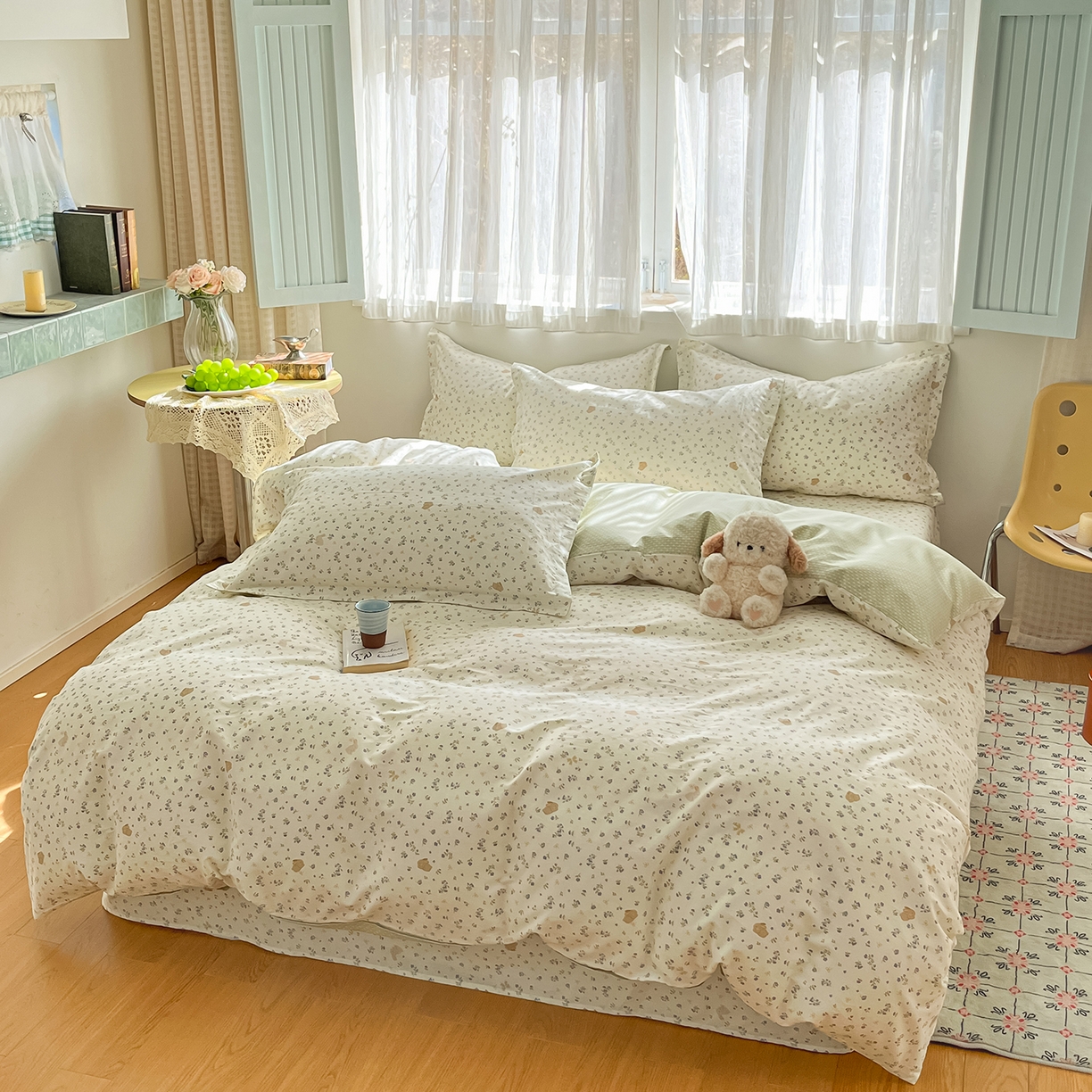 91家纺网 家纺一手货源 找家纺 花梦欣 2026新款全棉纯棉印花花卉款四件套 微花耳耳蓝