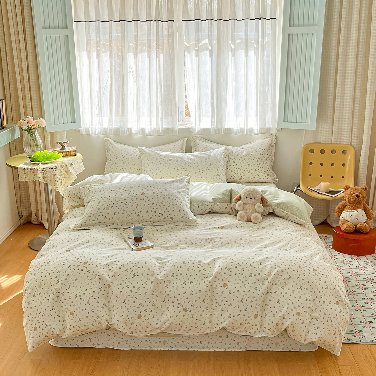 91家纺网 家纺一手货源 找家纺 花梦欣 2026新款全棉纯棉印花花卉款四件套 微花耳耳蓝