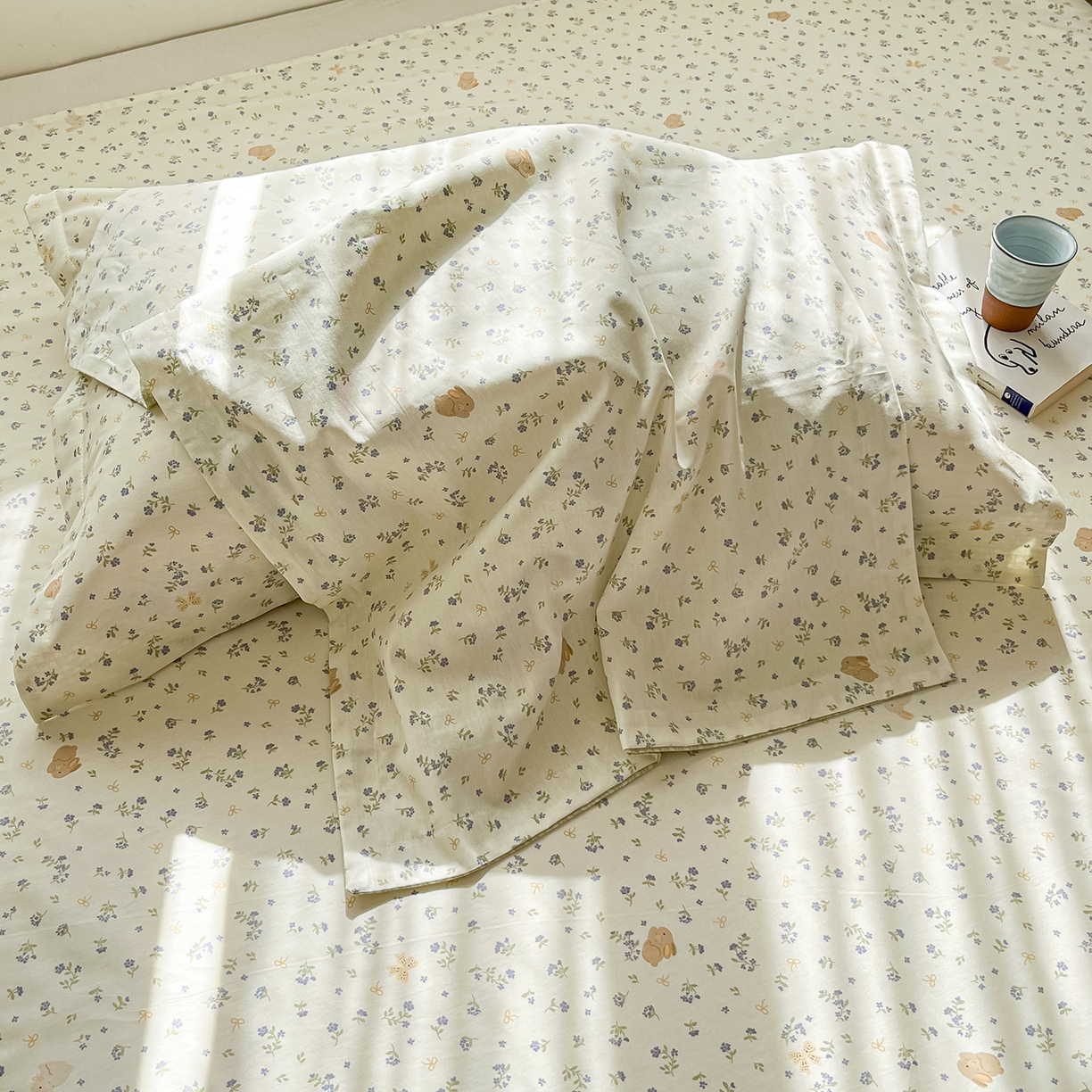 91家纺网 家纺一手货源 找家纺 花梦欣 2026新款全棉纯棉印花花卉款四件套 微花耳耳蓝