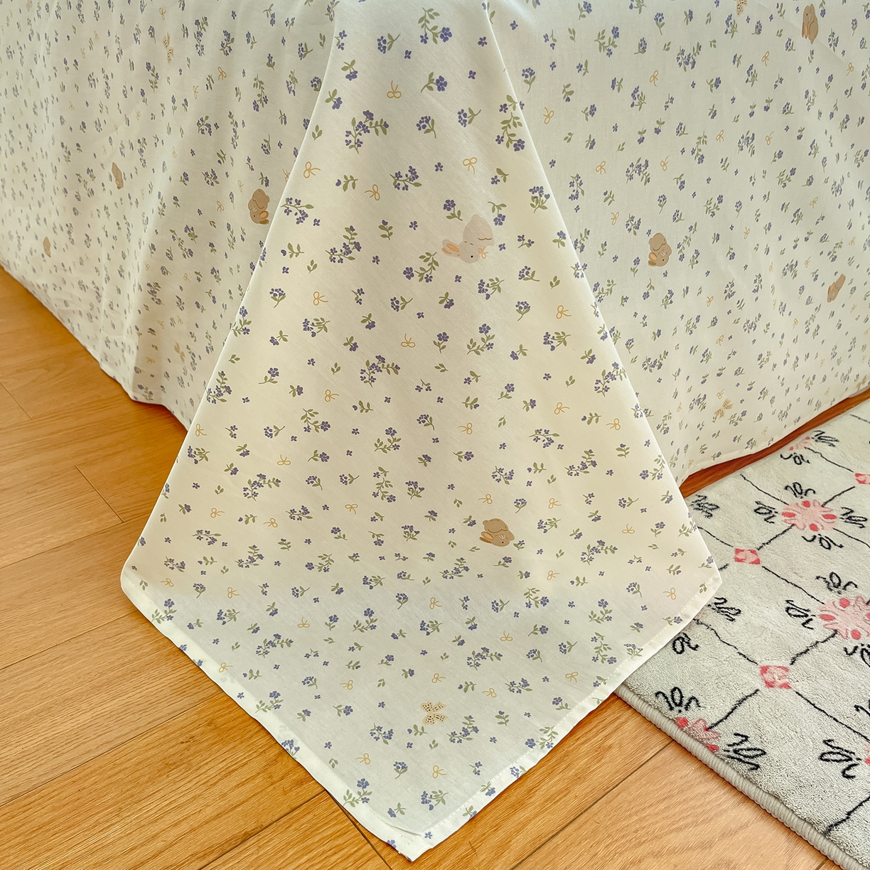 91家纺网 家纺一手货源 找家纺 花梦欣 2026新款全棉纯棉印花花卉款四件套 微花耳耳蓝