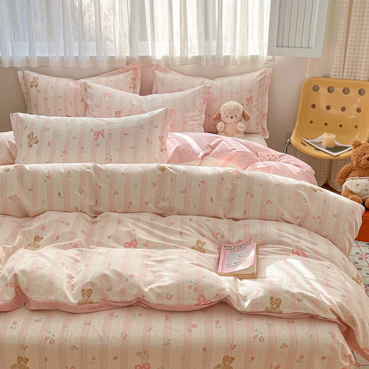 91家纺网 家纺一手货源 找家纺 花梦欣 2026新款全棉纯棉印花花卉款四件套 温柔花朵熊