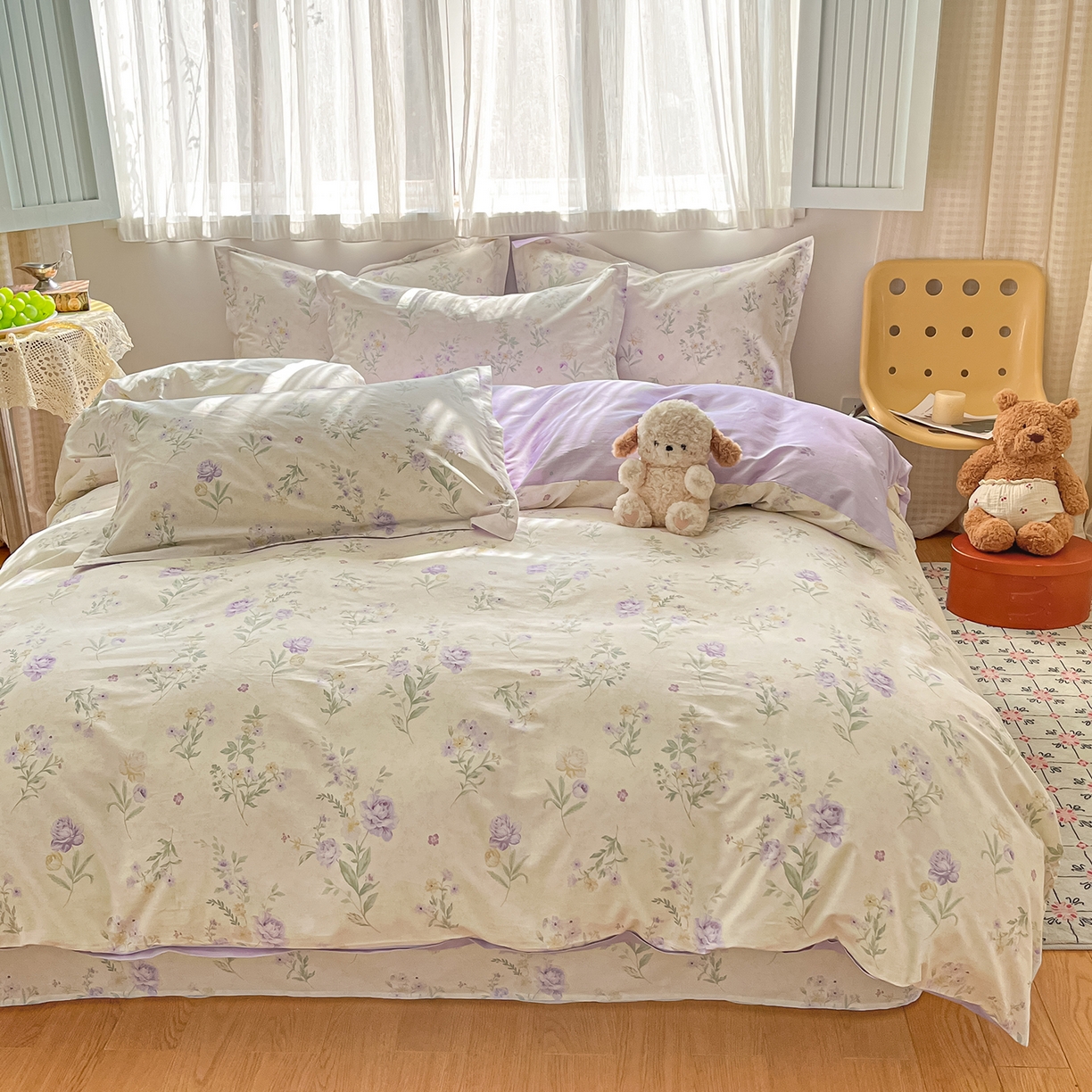 91家纺网 家纺一手货源 找家纺 花梦欣 2026新款全棉纯棉印花花卉款四件套 芜晴花紫