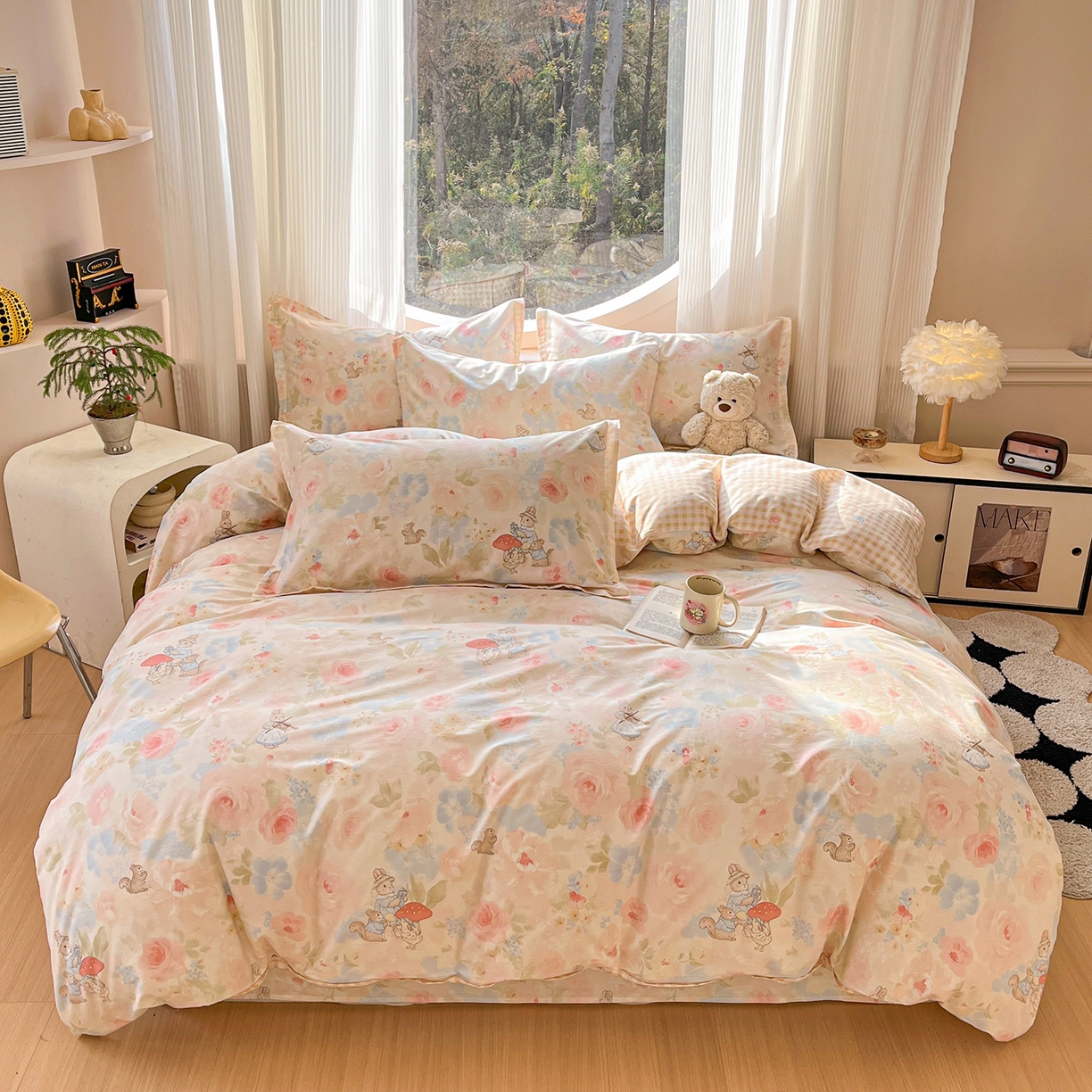 91家纺网 家纺一手货源 找家纺 花梦欣 2026新款全棉纯棉印花花卉款四件套 油画弦音