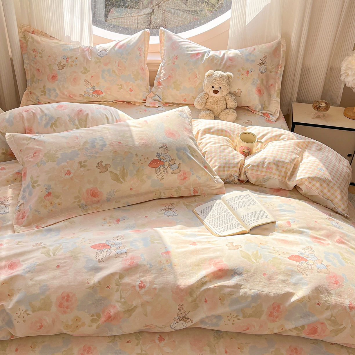 91家纺网 家纺一手货源 找家纺 花梦欣 2026新款全棉纯棉印花花卉款四件套 油画弦音