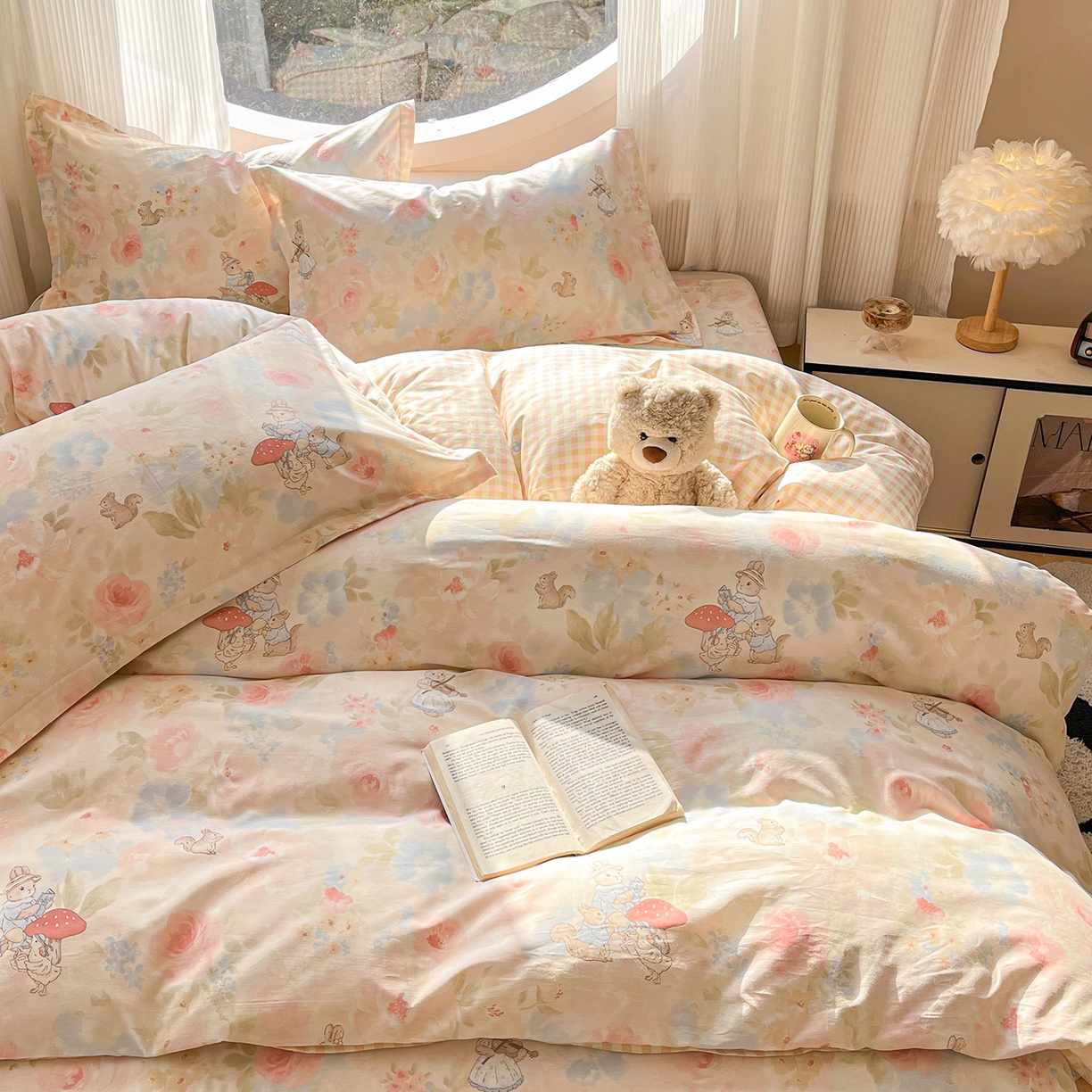 91家纺网 家纺一手货源 找家纺 花梦欣 2026新款全棉纯棉印花花卉款四件套 油画弦音