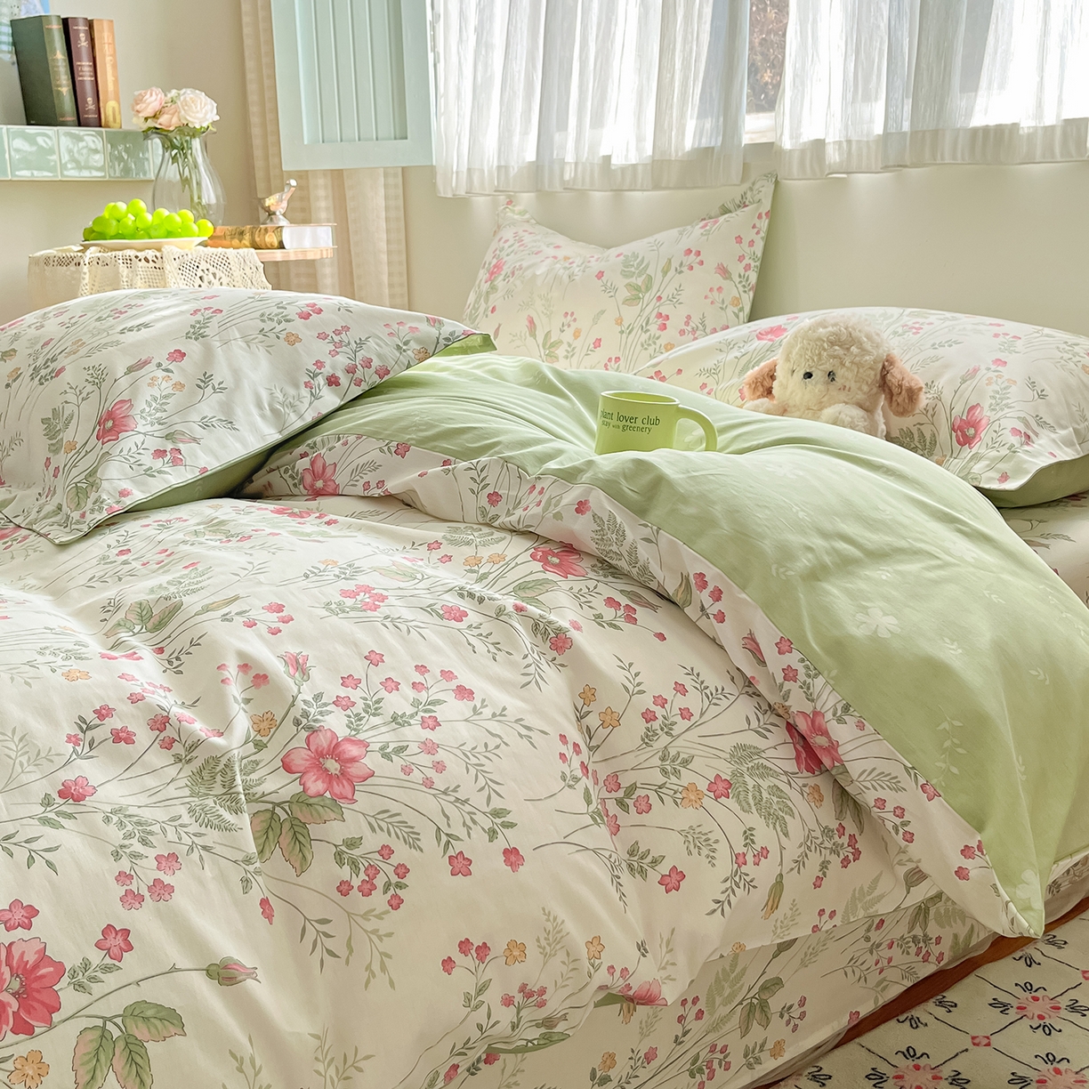 91家纺网 家纺一手货源 找家纺 花梦欣 2026新款全棉纯棉印花花卉款四件套 玉笛花间